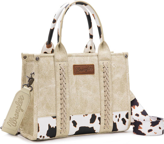 Montana West Wrangler Tote Bag for Women with Cow Print Design