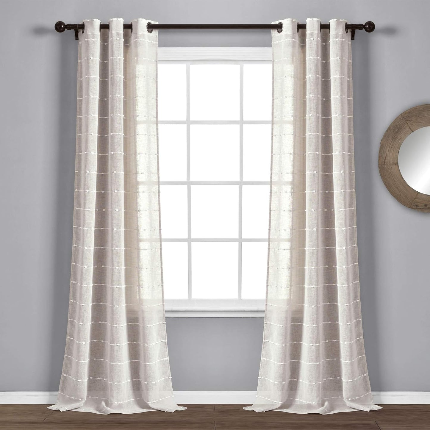 Farmhouse Textured Grommet Sheer Window Curtain Panel Pair