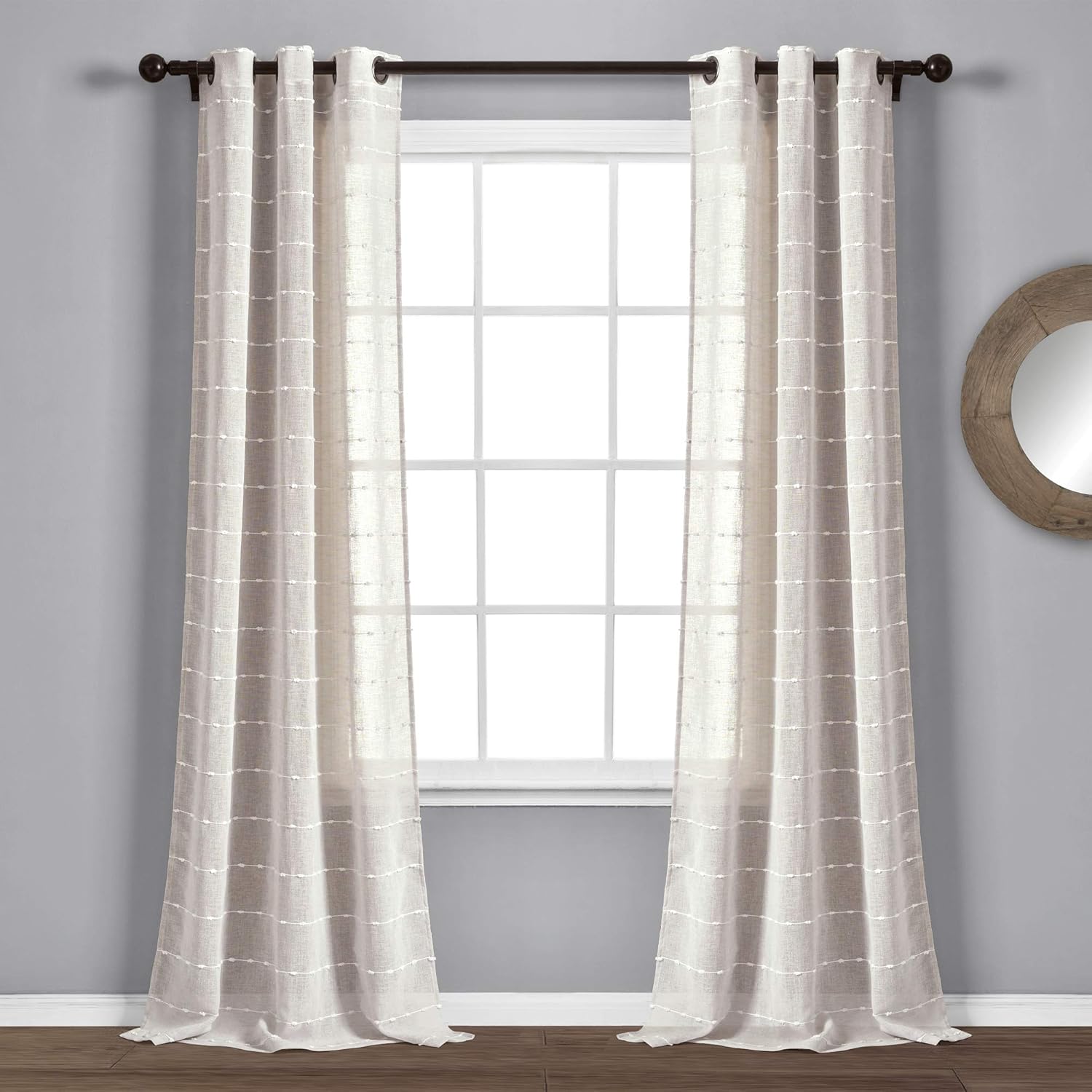 Farmhouse Textured Grommet Sheer Window Curtain Panel Pair