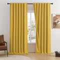 DUALIFE Gold Linen Blackout Curtains 120 in Length 2 Panels Set - Deep