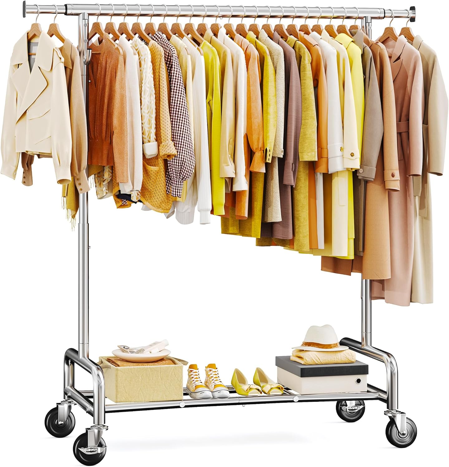 Raybee Heavy Duty Clothes Rack with Shelf and Lockable Wheels