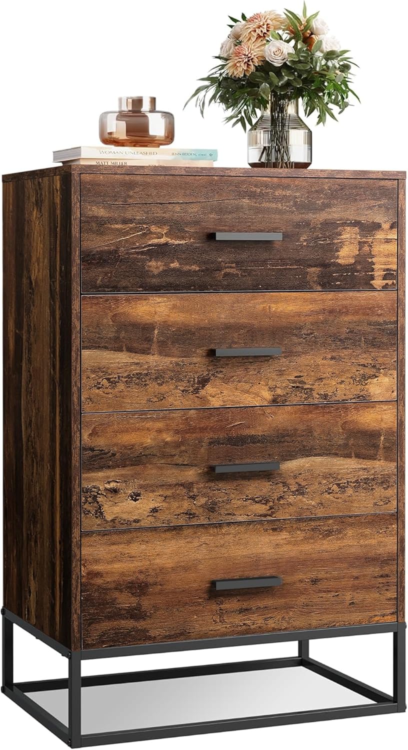 WLIVE Wood Dresser with 4 Drawers for Modern Storage Solutions