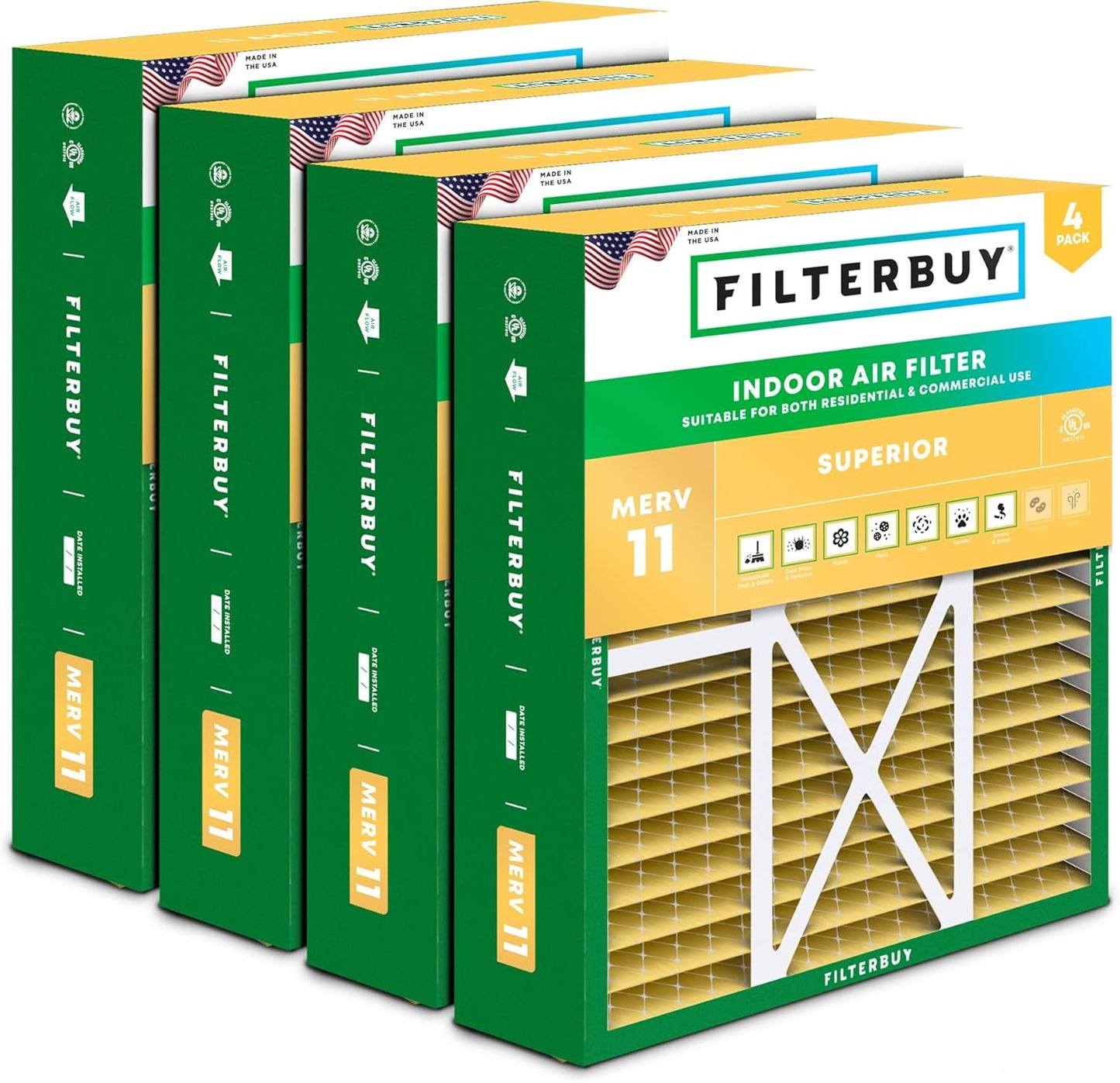 Filterbuy 16x20x5 Air Filter MERV 11 for Allergen Defense