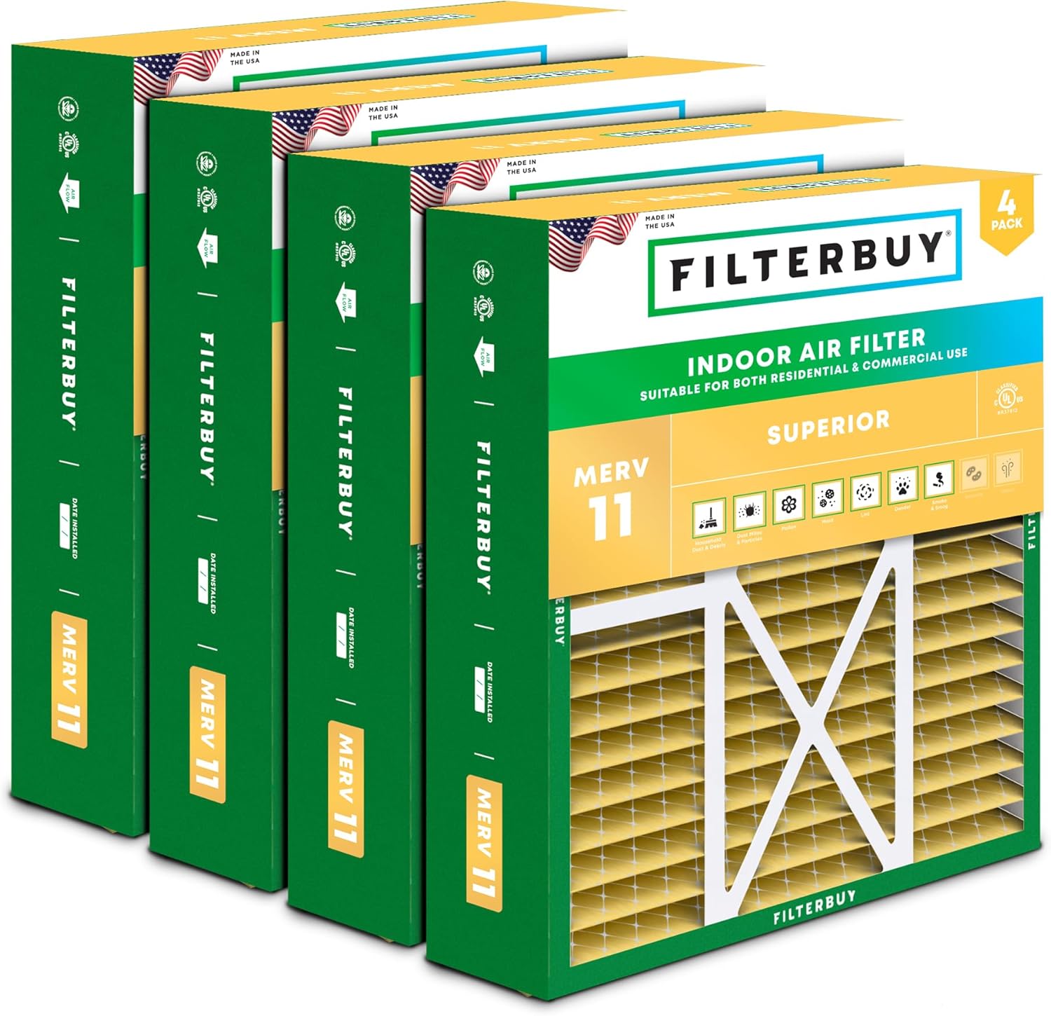 Filterbuy 16x20x5 Air Filter MERV 11 for Allergen Defense