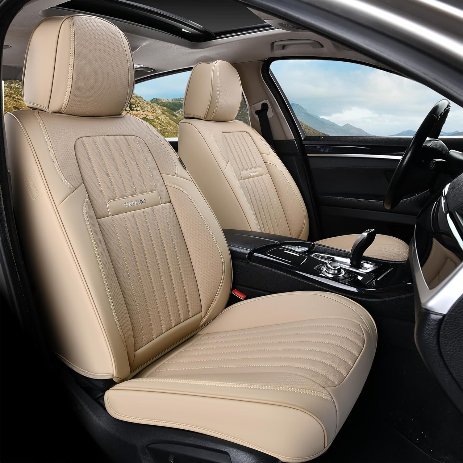 Coverado Beige Nappa Leather Car Seat Covers for Comfort