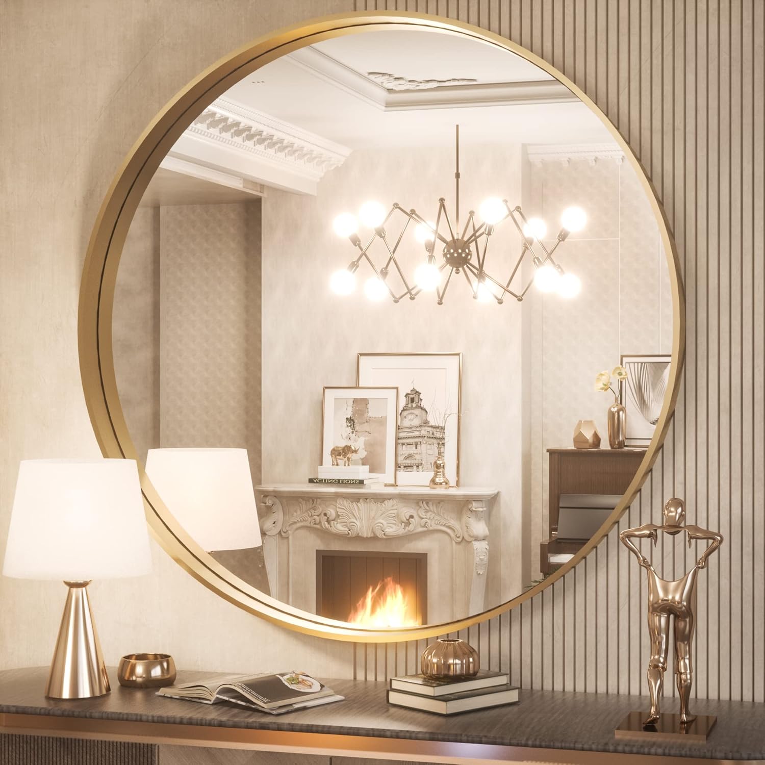 TokeShimi Round Gold Mirror 36 Inch for Modern Home Decor