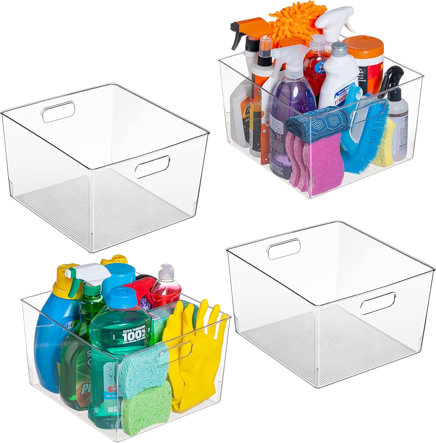 Clear Plastic Storage Bins XL 4 Pack for Kitchen and Pantry