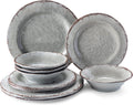 LEHAHA Farmhouse Melamine Dishes Dinnerware Set - 12 Piece Rustic