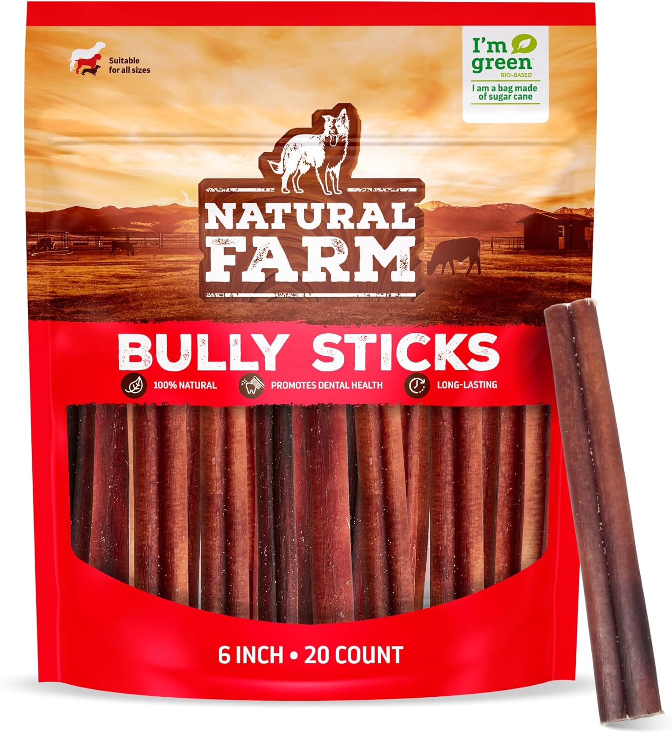 Natural Farm Odor-Free Bully Sticks for Dogs - 100% Beef Chews