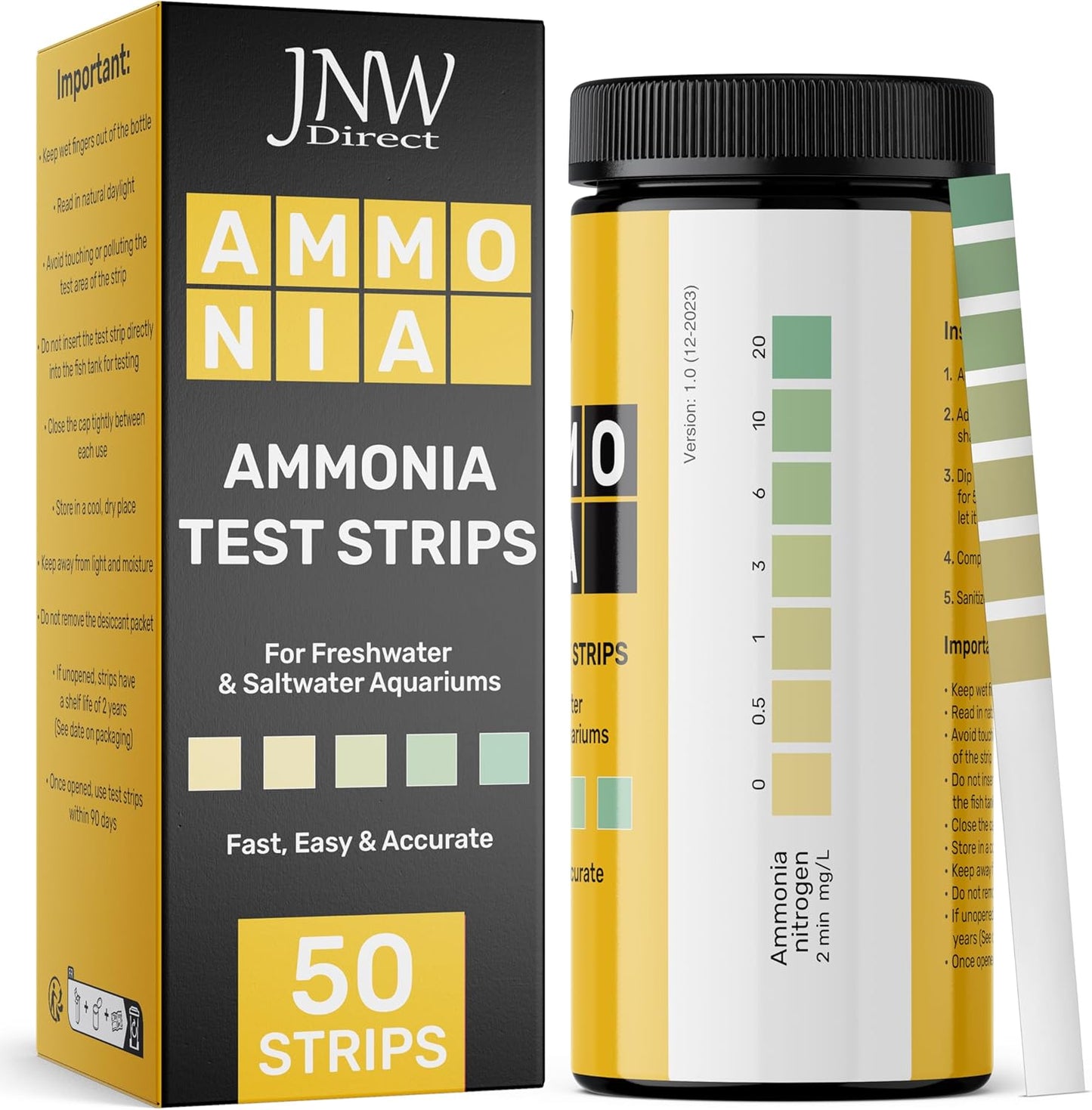 50 Ammonia Test Strips for Aquariums - Accurate Water Testing Kit