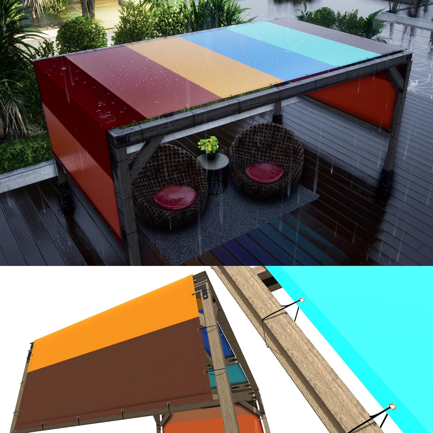 ColourTree 8ft x 24ft Rainbow Waterproof Pergola Sun Shade Cover
