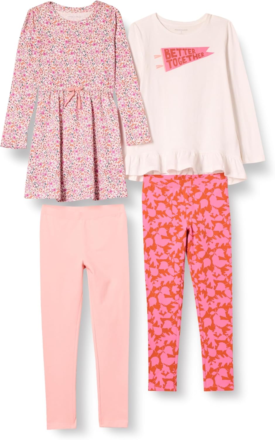 Girls and Toddlers' Long-Sleeve Outfit Set, Pack of 4 Essentials