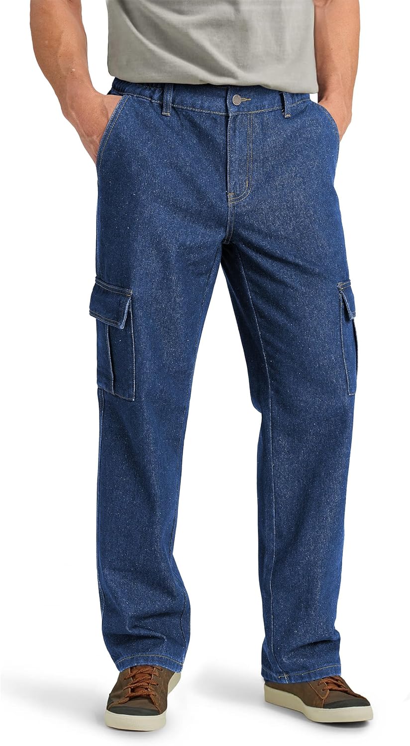 Relaxed Fit Cargo Jeans for Men with Elastic Waist and Pockets
