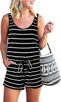 Womens Summer Scoop Neck Sleeveless Short Romper - Casual with Pockets