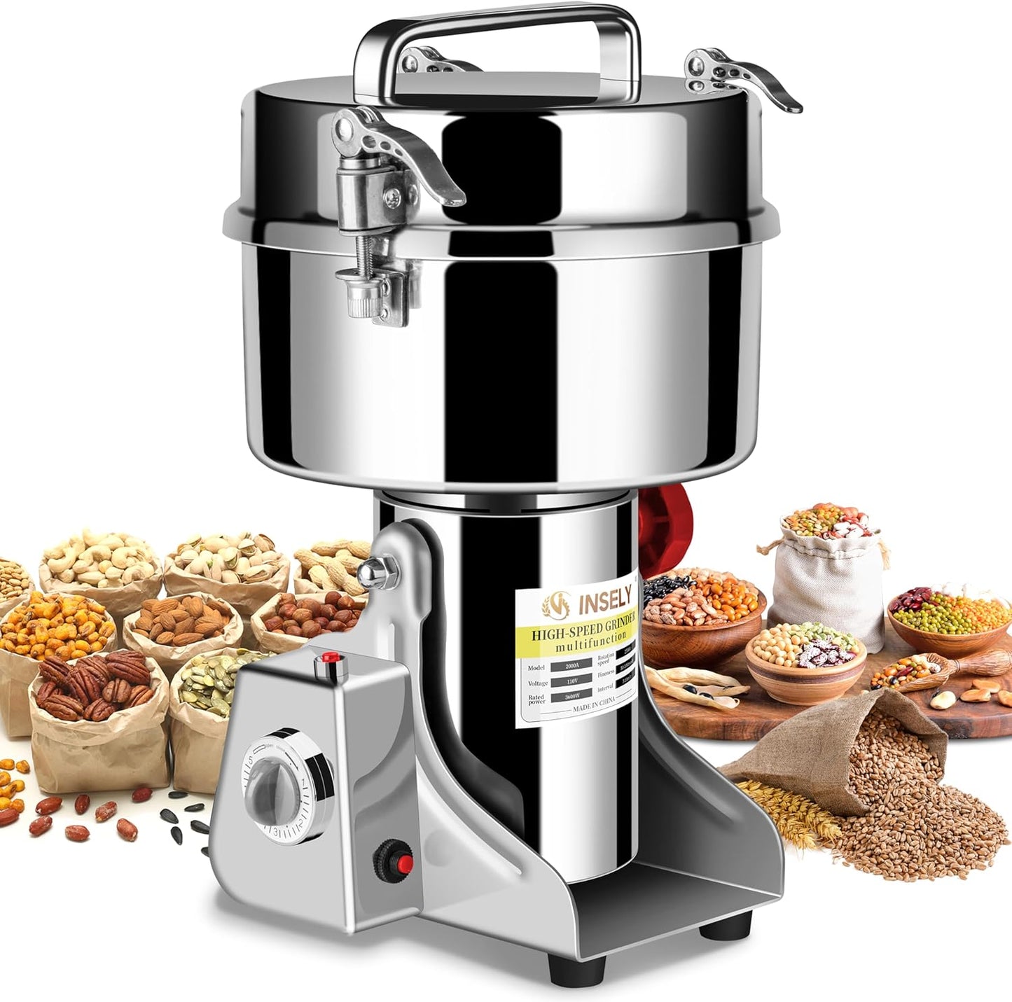 High Speed Grain Mill Grinder for Kitchen Use - 2000g Capacity