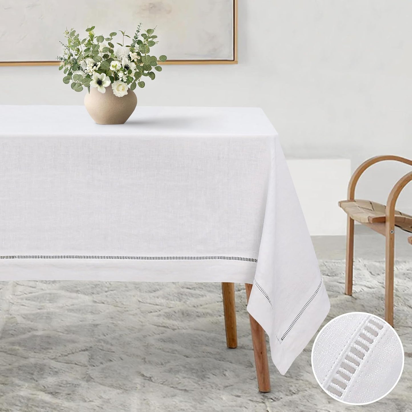 Linen World Hemstitch Linen Tablecloth for Elegant Dining