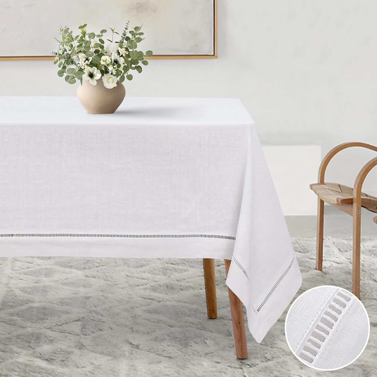 Linen World Hemstitch Linen Tablecloth for Elegant Dining