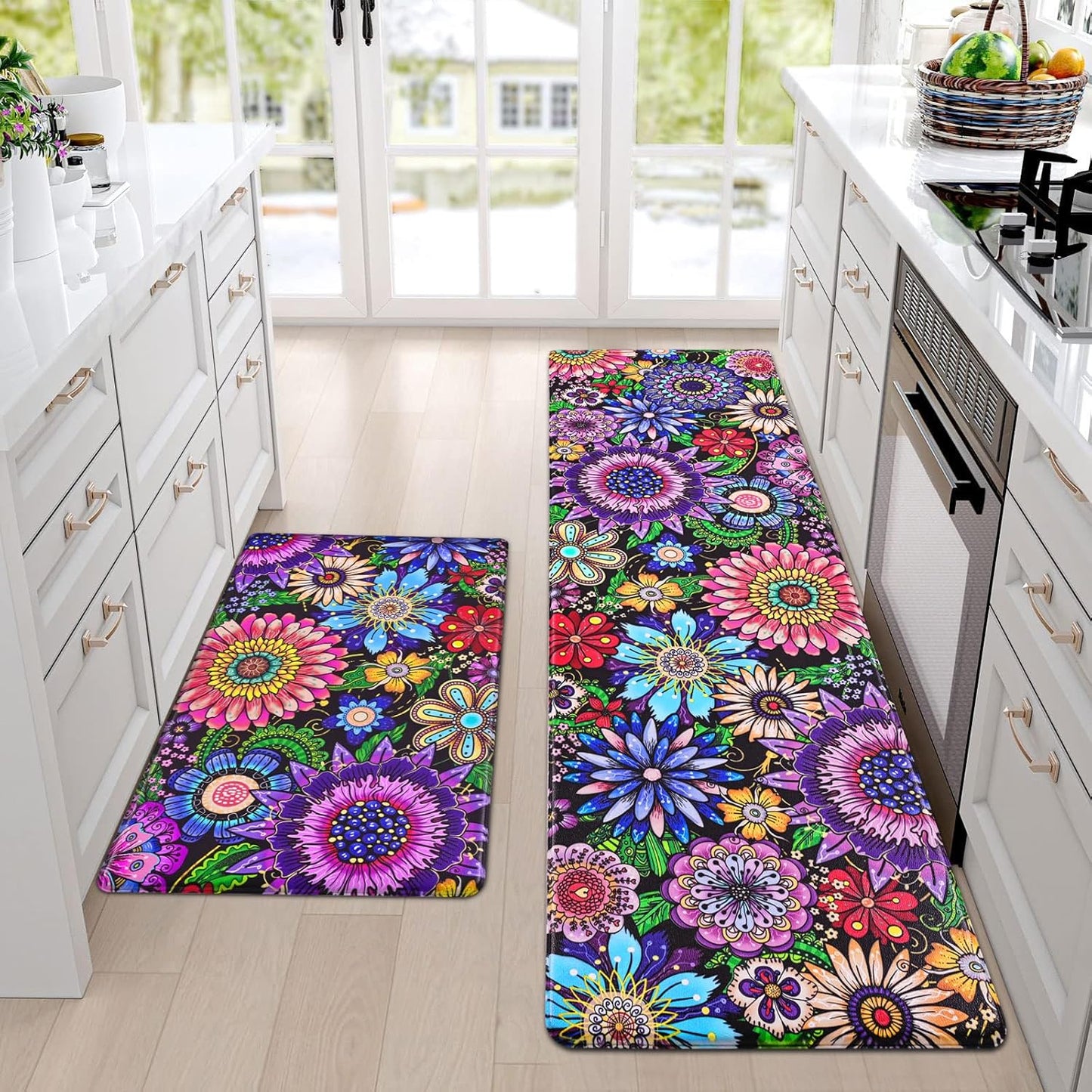 Boho Kitchen Rugs Set - Floral Anti Fatigue Comfort Mats