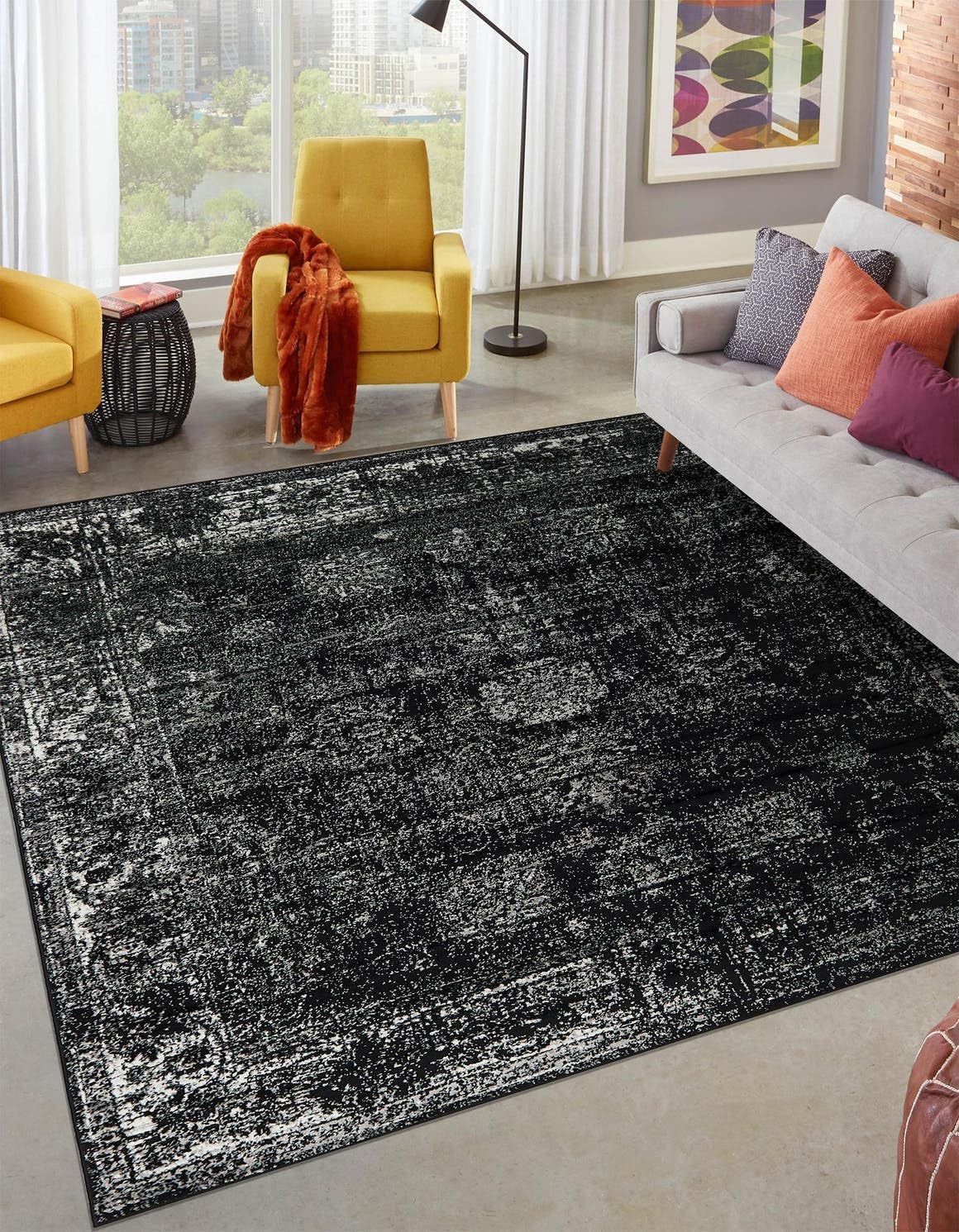 Unique Loom Sofia Collection Area Rug - Casino 10ft Square Black/Ivory