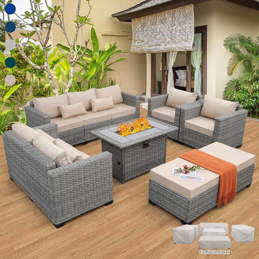 Rattaner 7 PCS Outdoor Furniture Set with Fire Pit Table