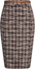 Women's Tweed Pencil Skirt Knee Length High Waisted with Belt