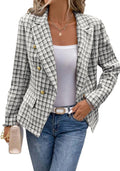 Plaid Tweed Blazer Jacket for Women - Slim Double-Breasted Fit