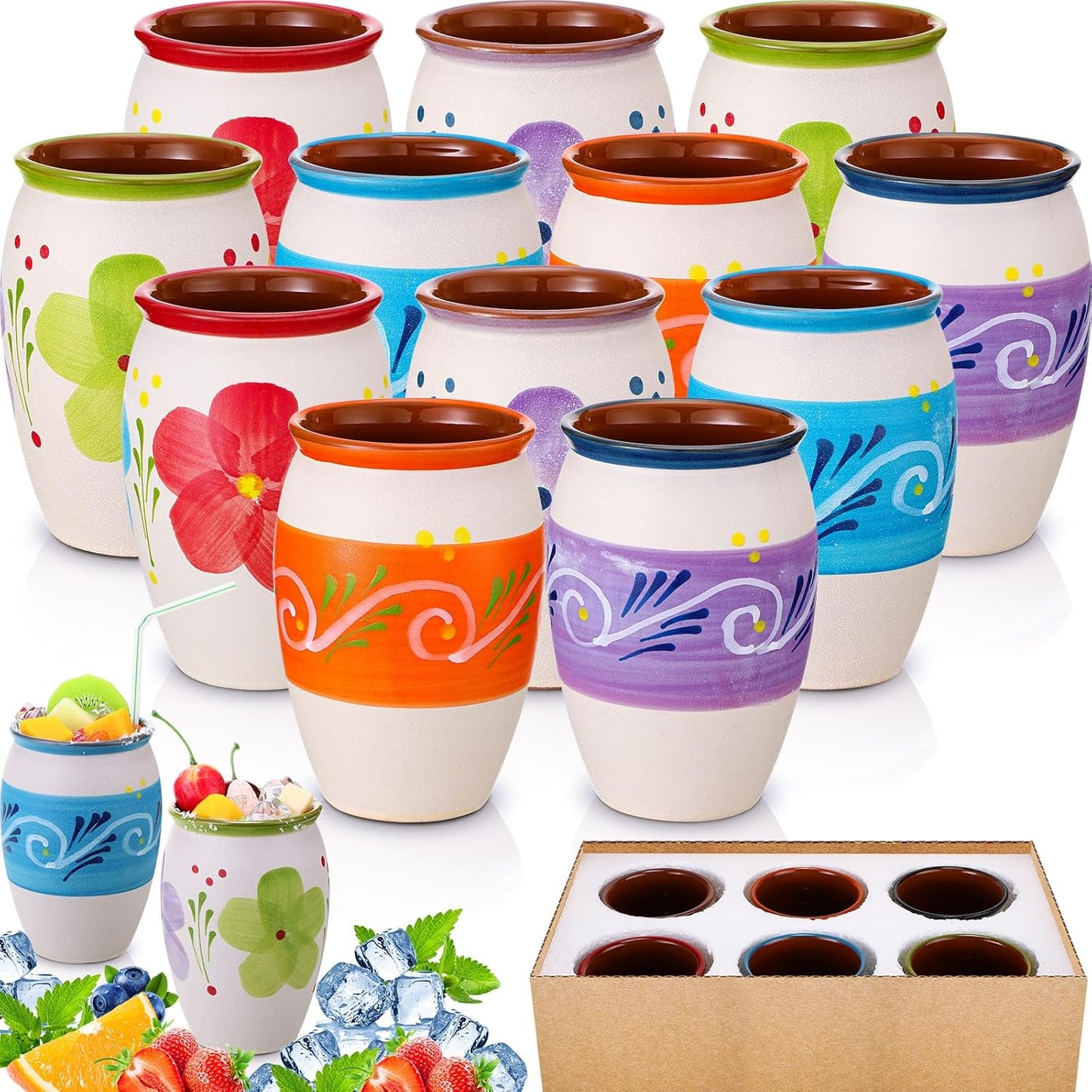 Gejoy 12 Pack 12oz Cantaritos de Barro Mexicanos for Parties