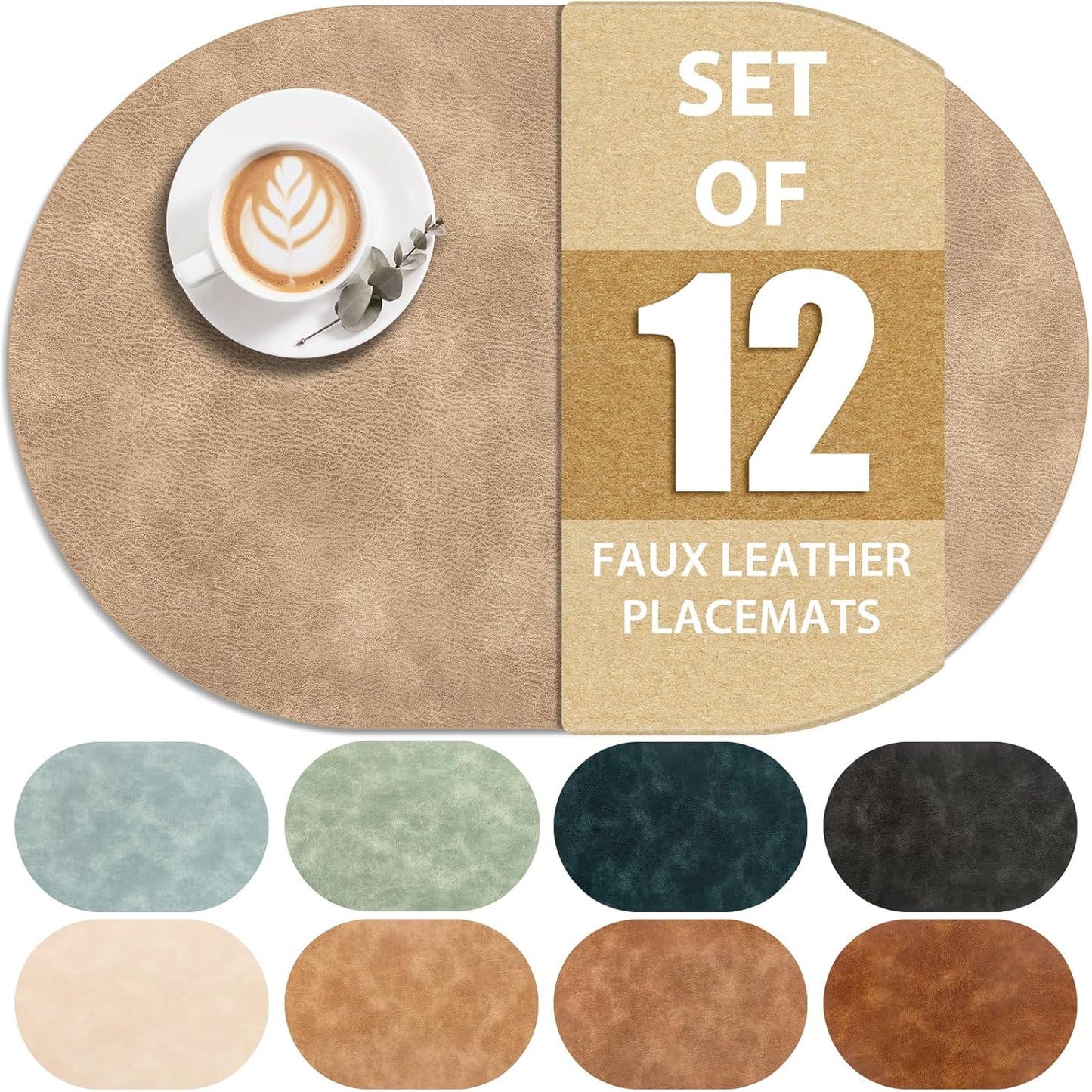 ADRIMER Placemats Set of 12, Heat Resistant Oval Table Mats