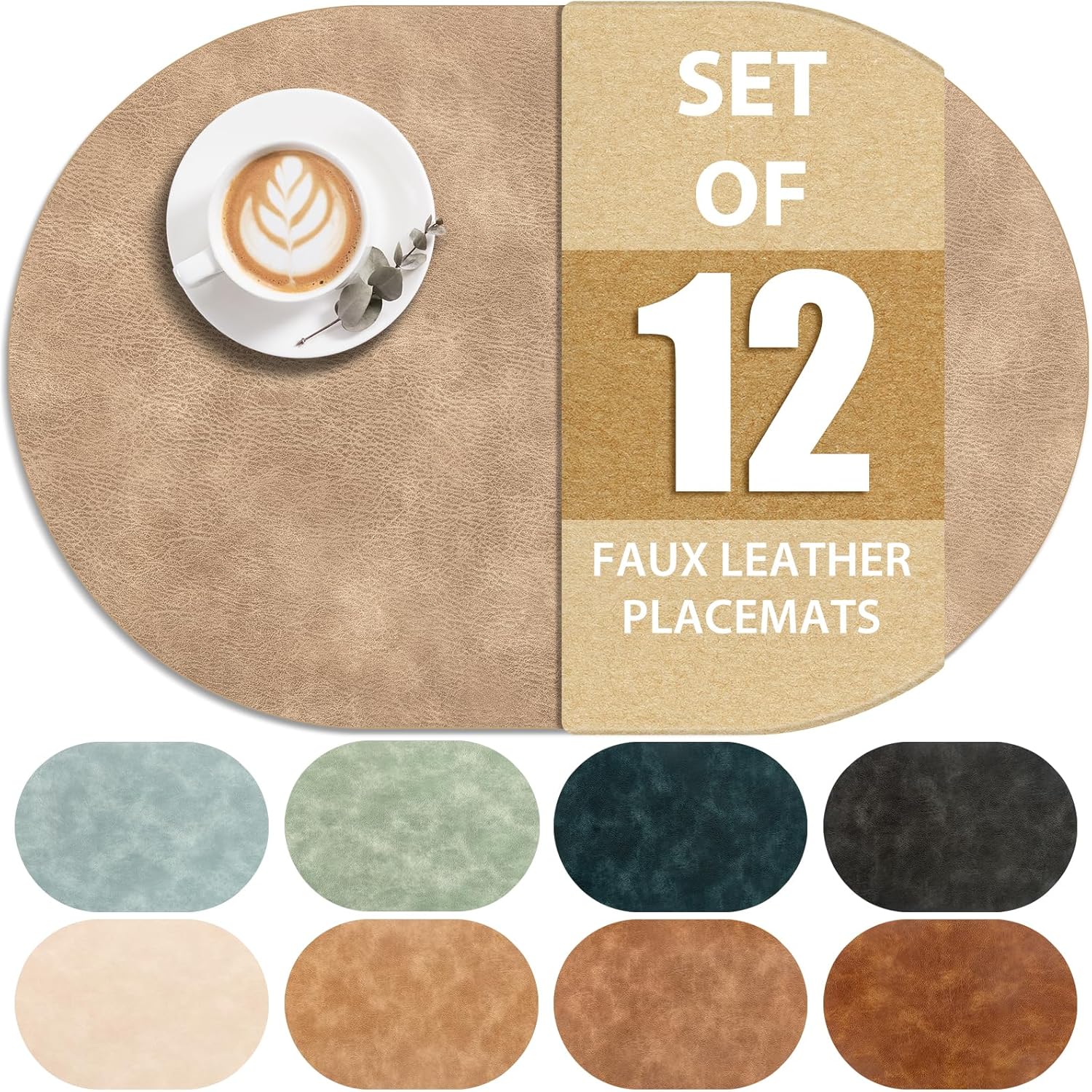 ADRIMER Placemats Set of 12, Heat Resistant Oval Table Mats