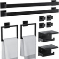 10-Pieces Bathroom Hardware Set 16 in Matte Black - Durable Wall-Mount