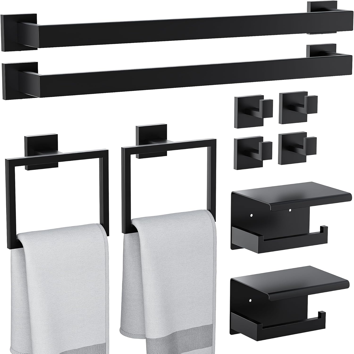 10-Piece Bathroom Hardware Set in Matte Black for Modern Spaces