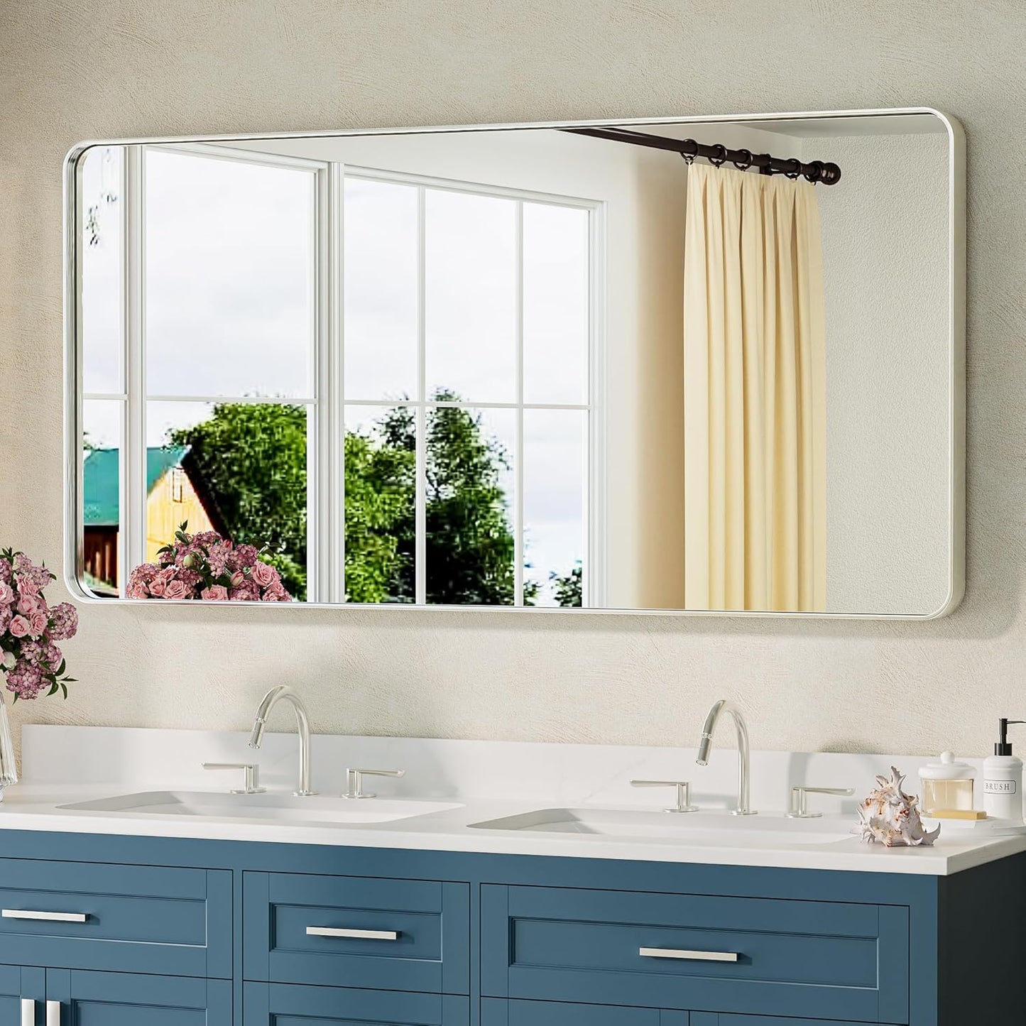 Brushed Nickel Bathroom Mirror 48 x 24 Inch for Modern Spaces