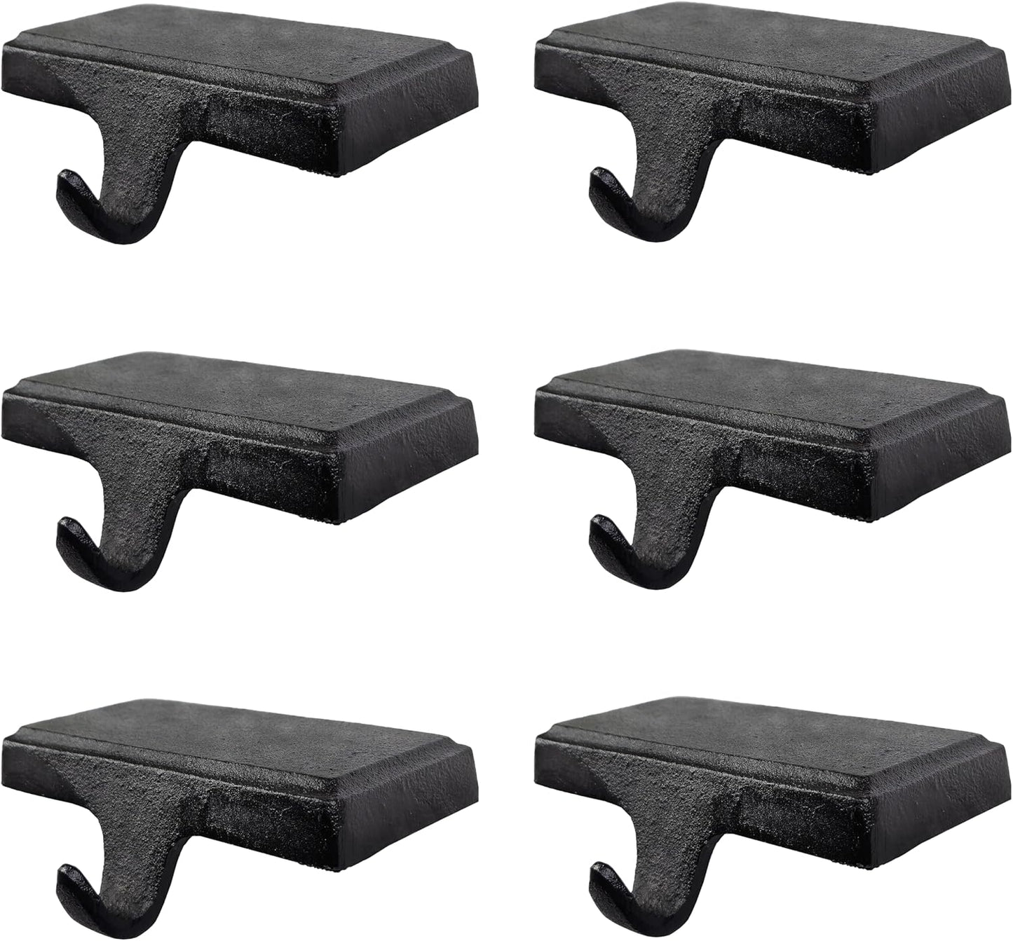 Black Christmas Stocking Holders for Mantle - Set of 6 Sturdy Hooks