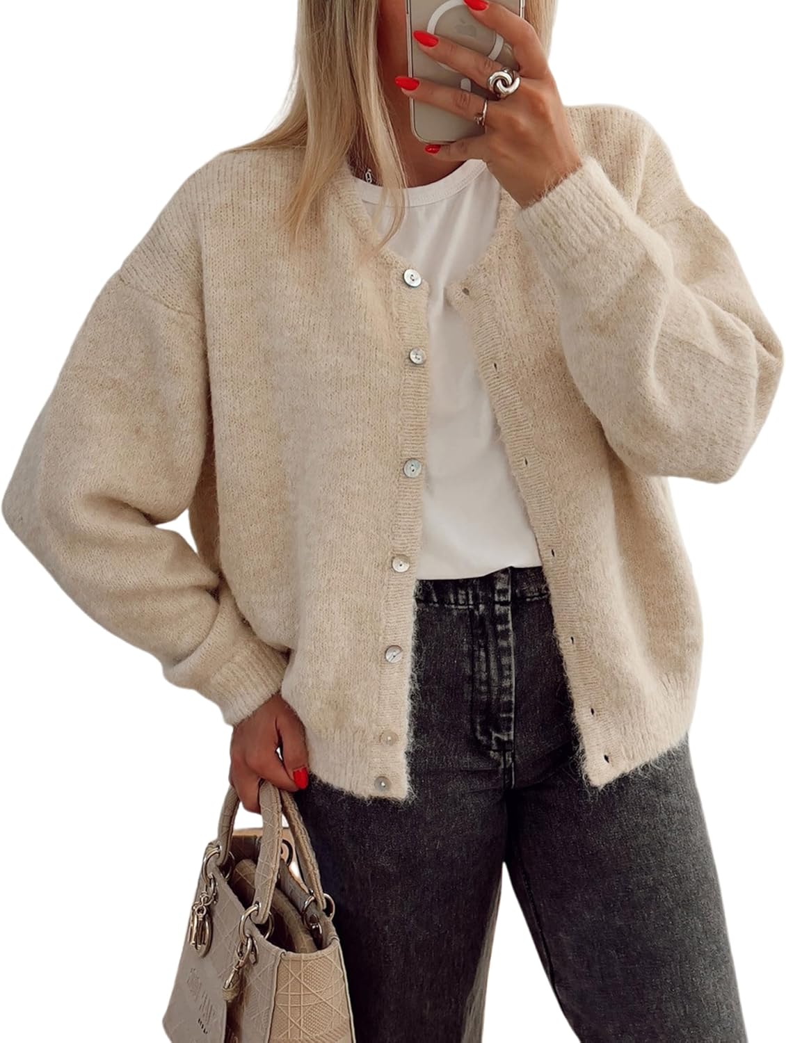 Women's Long Sleeve Front Button Cardigan Sweaters for Fall