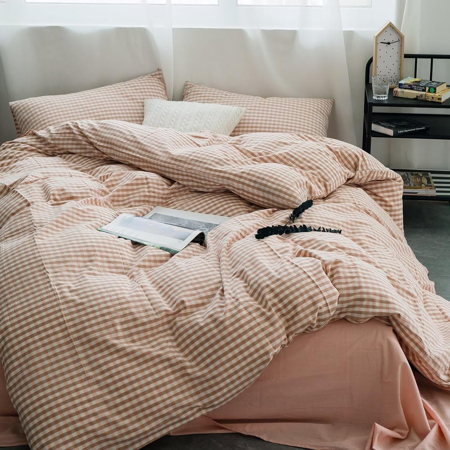 Pink Gingham Comforter Set Twin XL for Cozy All-Season Style