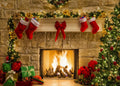 12X10FT Christmas Fireplace Vinyl Photography Backdrop - Realistic
