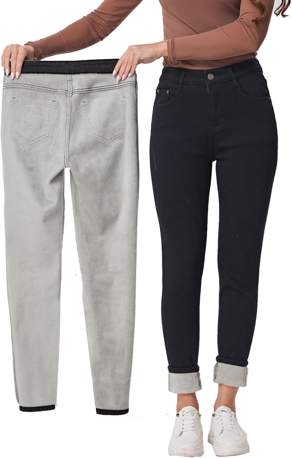 Yehopere Women's Winter Fleece Lined Jeans for Cozy Comfort