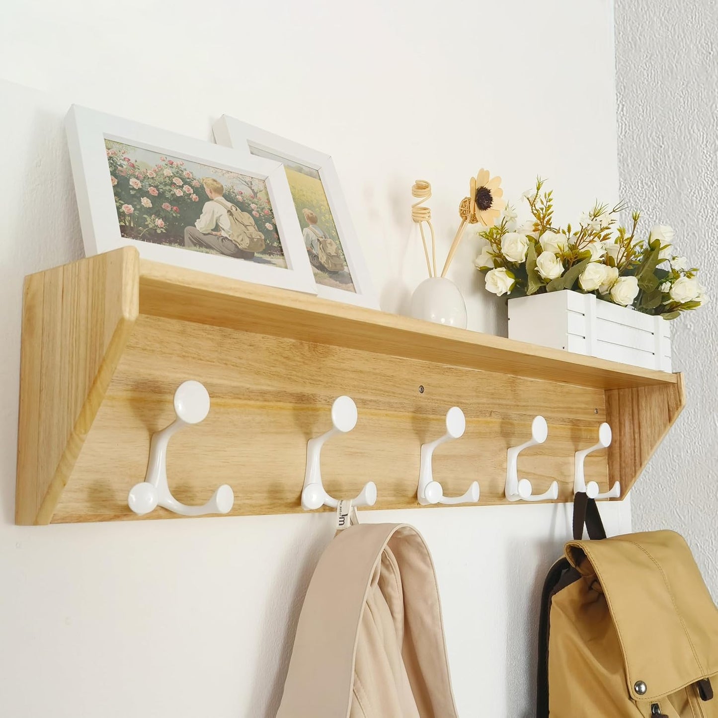 SKOLOO Wall Shelf with Hooks - 35-Inch Coat Rack Organizer