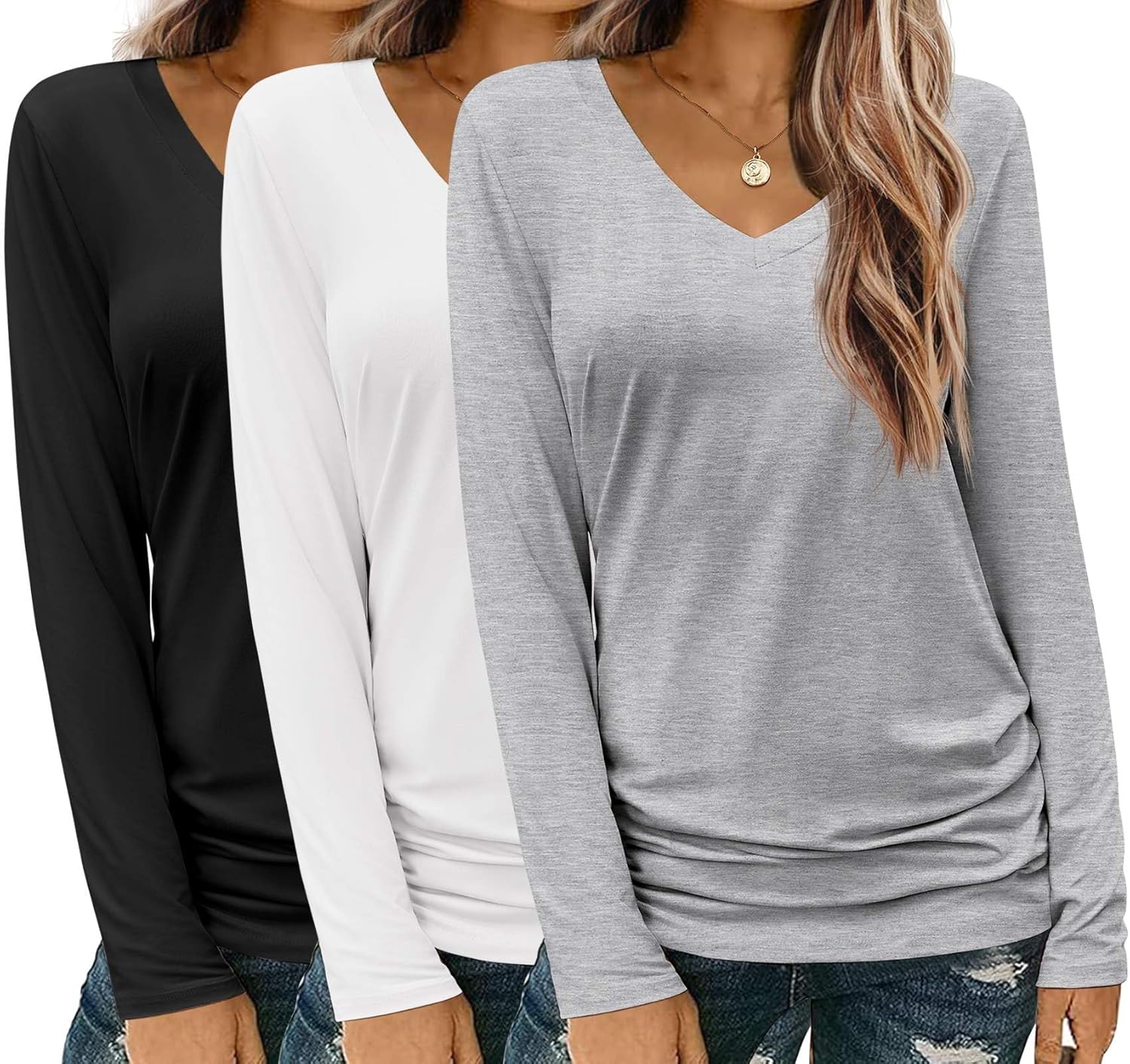 Zeagoo V Neck Long Sleeve T Shirts for Women - Casual Tops