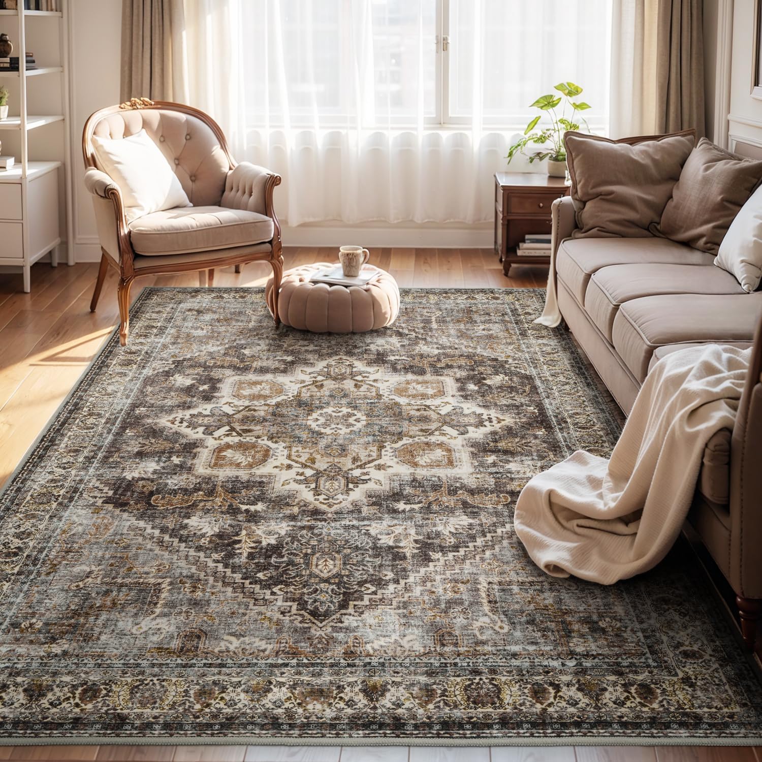 Brown Rugs for Living Room 5x7 Area Rug Soft Carpet Non Slip