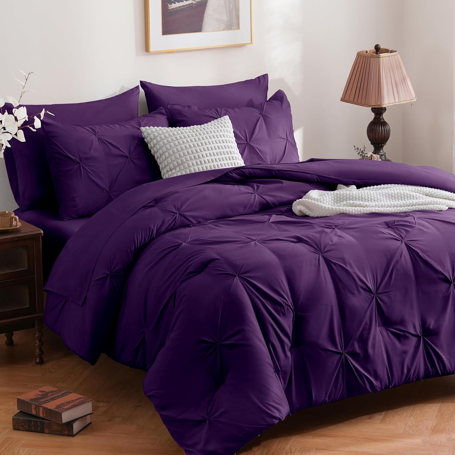 DOWNCOOL 7 Pieces Purple King Size Comforter Set for Elegance