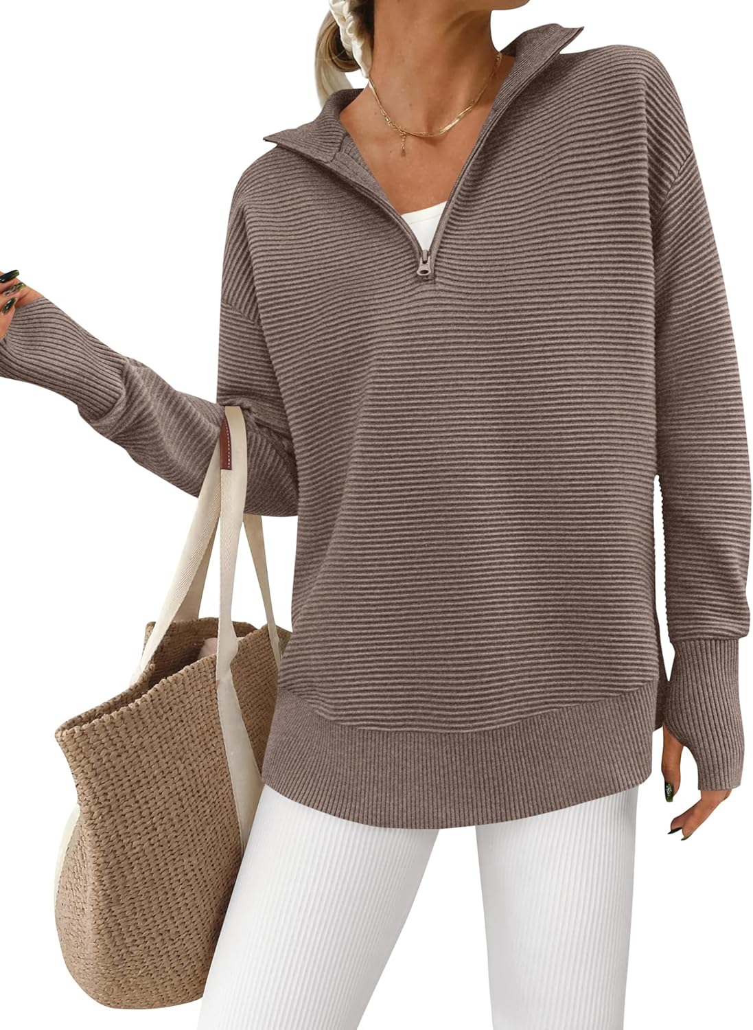 PRETTYGARDEN Womens Long Sleeve Quarter Zip Pullover Sweater