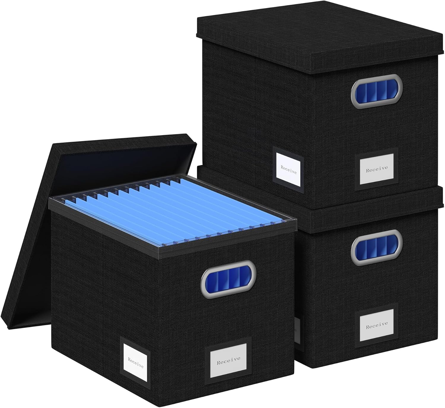 File Organizer Box Set of 3 for Hanging Files with Lid