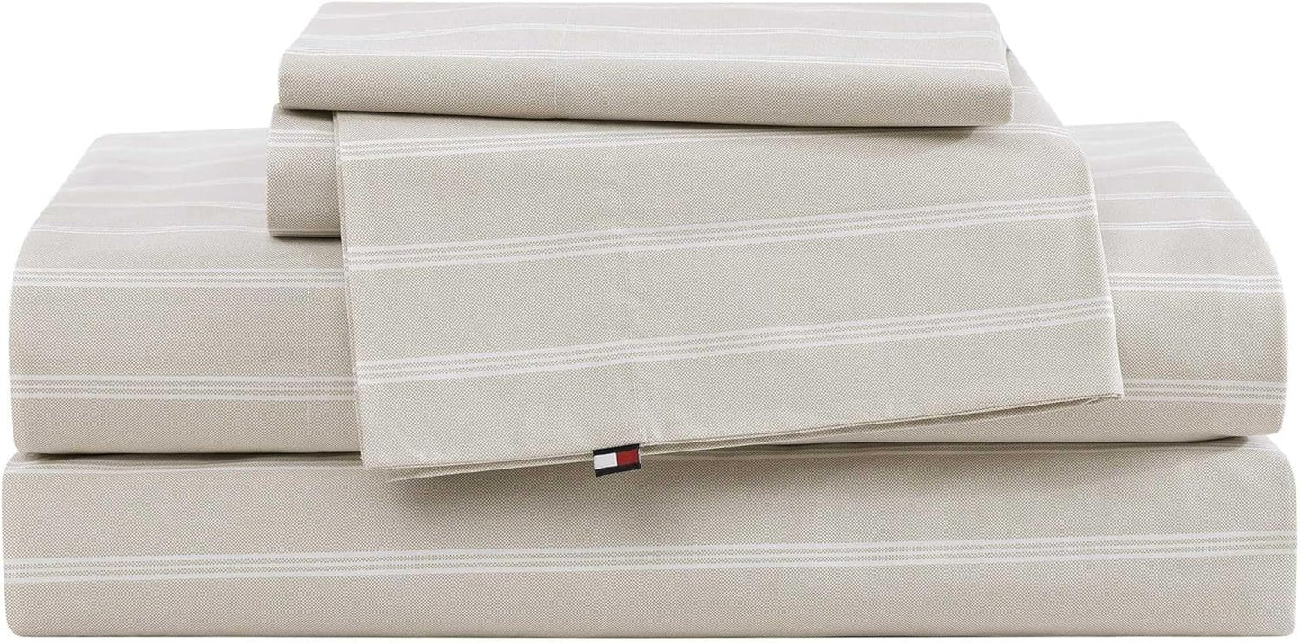 Tommy Hilfiger Queen Bed Sheets - Crisp Cotton Percale Set