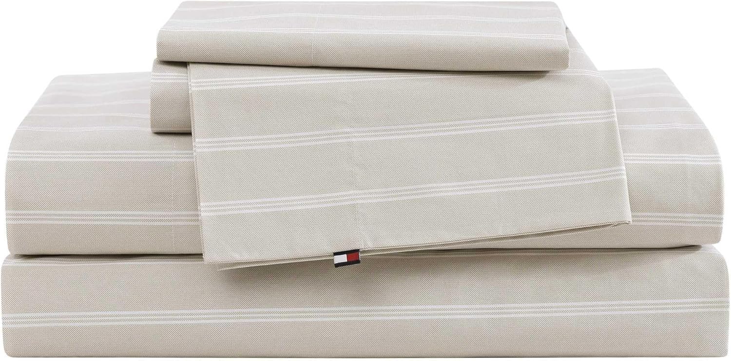 Tommy Hilfiger Queen Bed Sheets - Crisp Cotton Percale Set