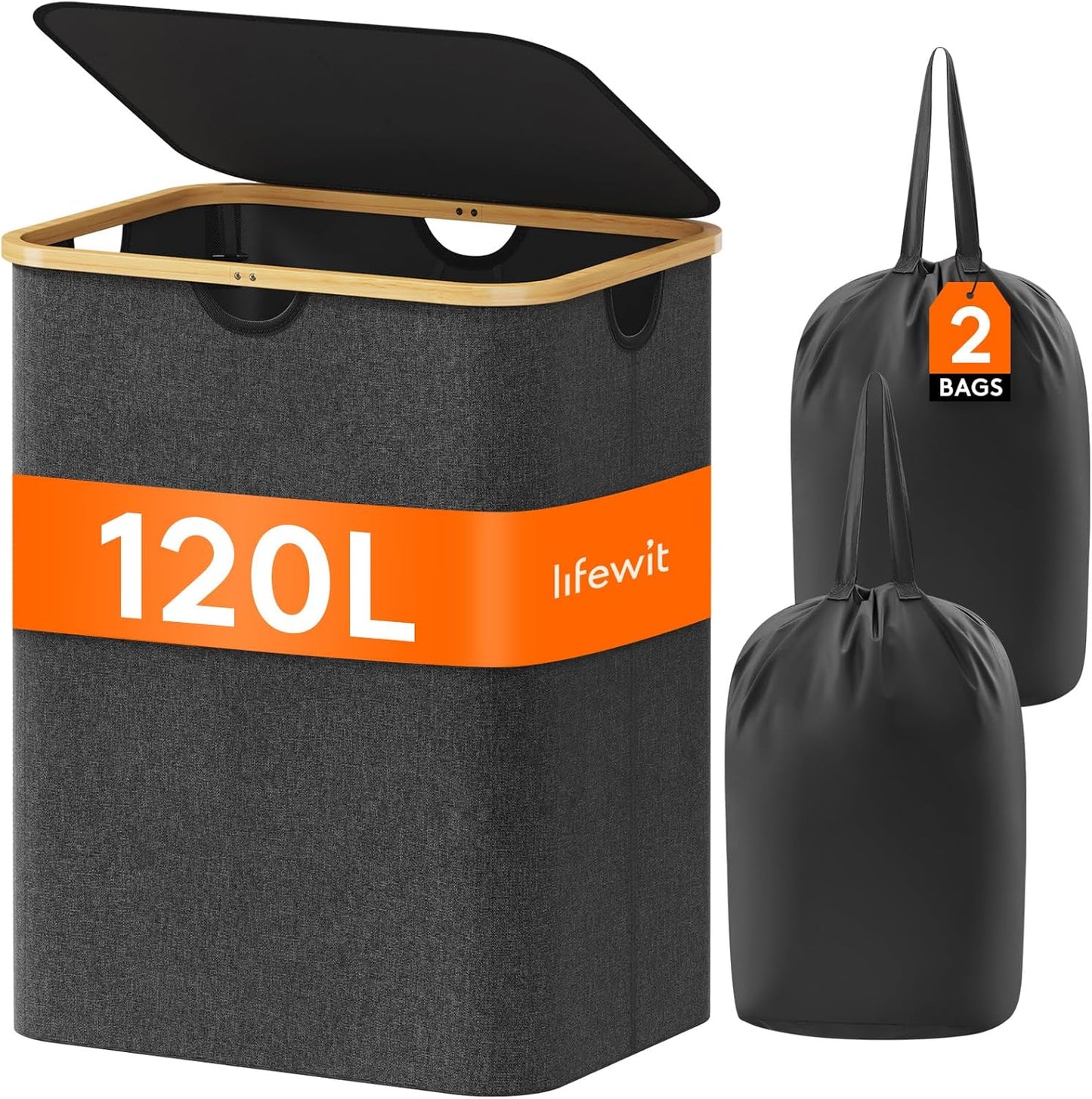 Lifewit 120L Laundry Basket with Lid for Easy Organization