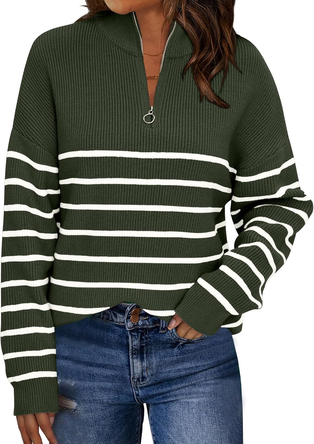 LILLUSORY Women's Quarter Zip Striped Oversized Sweater Review