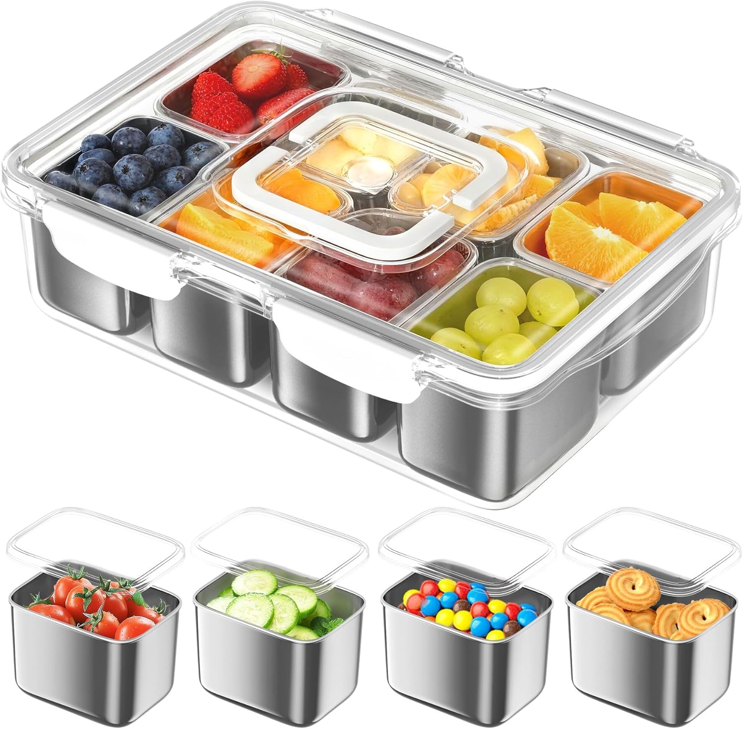 Snackle Box Container: 304 Stainless Steel Divided Serving Tray