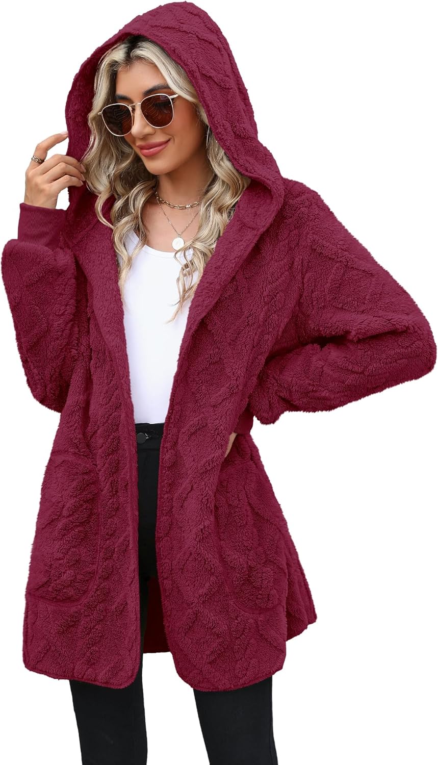 Yanekop Womens Oversized Sherpa Jacket Cozy Fleece Cardigan