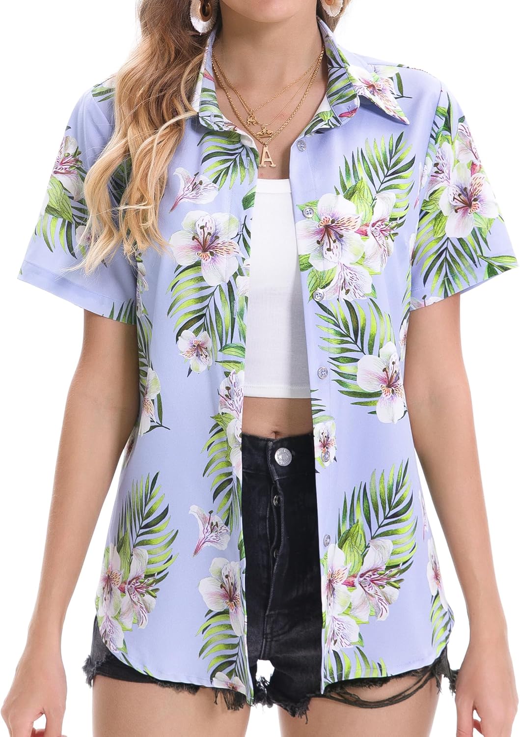 Womens Hawaiian Shirt Soft Cool Summer Floral V Neck Tops